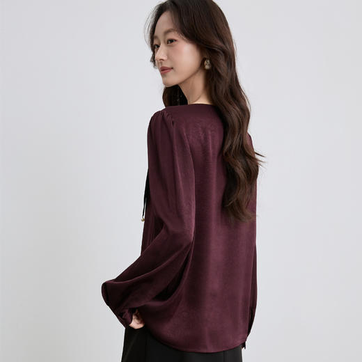 「自」全新升级【铂金会员165/天猫219/差价54】(44144)洛诗琳新款V领系带雪纺衫2025秋季气质百搭飘带雪纺衬衫女 商品图4