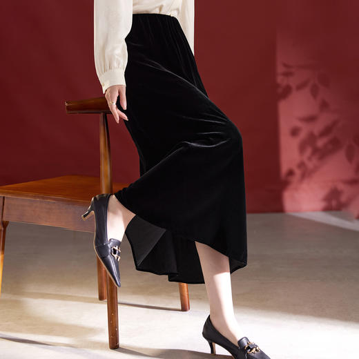 QS2025秋冬新款法式复古黑色高腰真丝丝绒半身裙女显瘦一步裙1233 商品图2