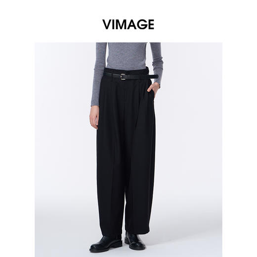VIMAGE纬漫纪显瘦垂坠感休闲松弛直筒长裤黑色阔腿裤2025秋季新款V2405110 商品图5