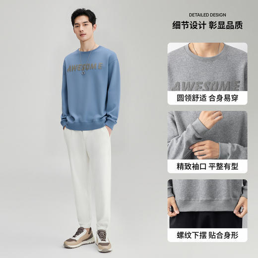 圣得西男士基础百搭圆领套头不变形卫衣2025秋季款通勤时尚上衣 商品图4