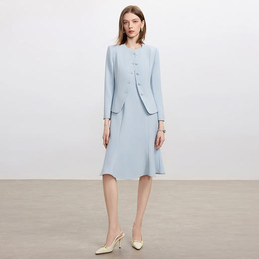 IWY/时尚蓝色西装外套连衣裙女气质优雅主持上镜职业套裙工作服C2345+Q1440 商品图0