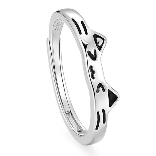 【999足银】 卡蒂罗KADER 萌趣猫狗贴贴 可爱猫耳闪锆生动立体软萌俏皮设计素圈开口可调节一对 可爱万岁恋爱频率 戒指 男女同款情侣款 商品图6