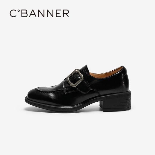 千百度通勤乐福鞋女新款增高黑色小皮鞋复古厚底深口单鞋A26101526 商品图2