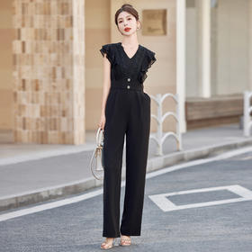 XS97822气质女神范连体裤女2025夏装新款高级感无袖修身显瘦蕾丝边连衣裤