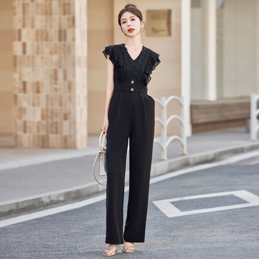 XS97822气质女神范连体裤女2025夏装新款高级感无袖修身显瘦蕾丝边连衣裤 商品图0