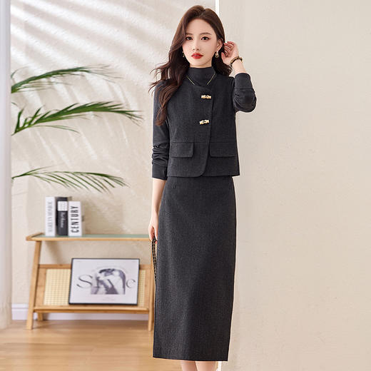 HR MEIQIN5502都市风马甲套装时尚修身法式洋气减龄半身裙三件套 商品图5