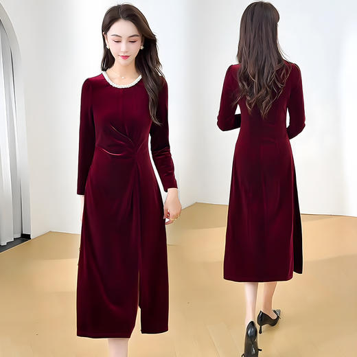 QYM 25S05-Y金丝绒连衣裙开衩礼服裙时尚 商品图2