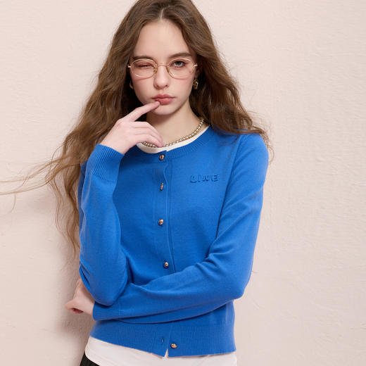 三彩2025冬季新款圆领针织衫绣花毛衫外套开衫简约M 商品图2