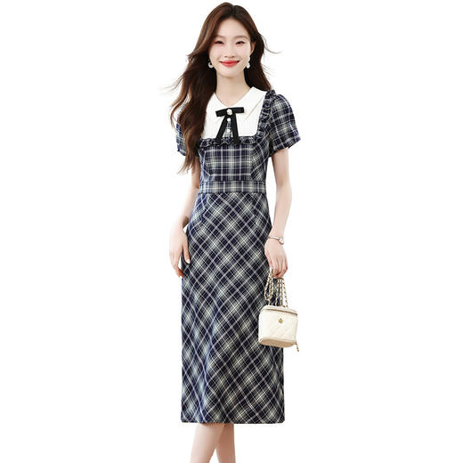 XS9230格子连衣裙女2025夏季新款女装韩系气质优雅设计感小众显瘦长裙 商品图4