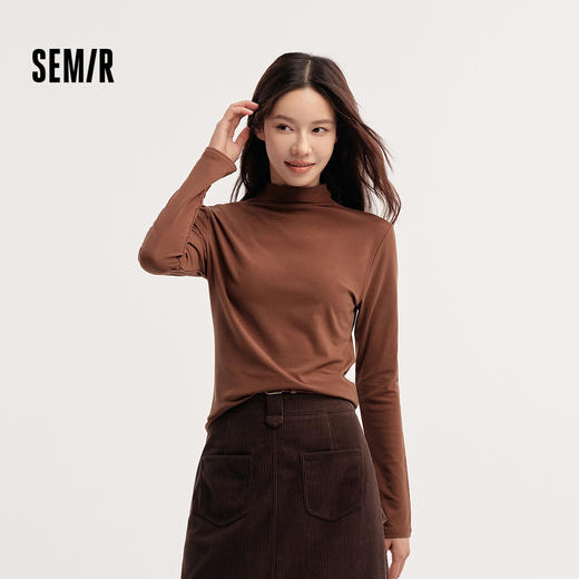 森马长袖T恤女冬半高领发热抑菌纯色修身上衣显瘦百搭气质打底衫 商品图1