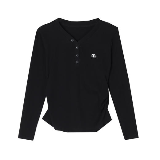 KQL 355H8105纯色V领刺绣长袖T恤时尚修身显瘦上衣 商品图4