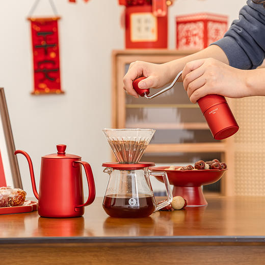 泰摩 中国红全套手冲咖啡礼盒 磨豆机咖啡壶器具圣诞节日送礼之选 商品图7