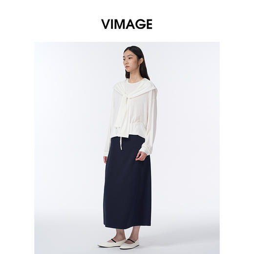VIMAGE纬漫纪简约纯色通勤A字百搭中长款休闲半身裙2025秋季新款V2406113 商品图1