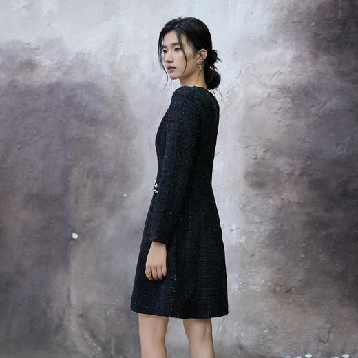 奢姿大码女装2025秋季减龄假口袋设计小香风连衣裙胖妹妹时尚裙子9953890649 商品图3