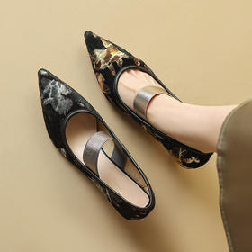 OLD 6879巨好穿国风性感细跟高跟鞋尖头浅口单鞋一字带