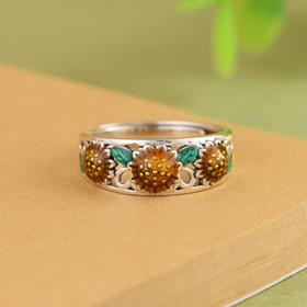 【欣欣向荣】S925银滴油向日葵花开口戒指【SCH-SY24258】