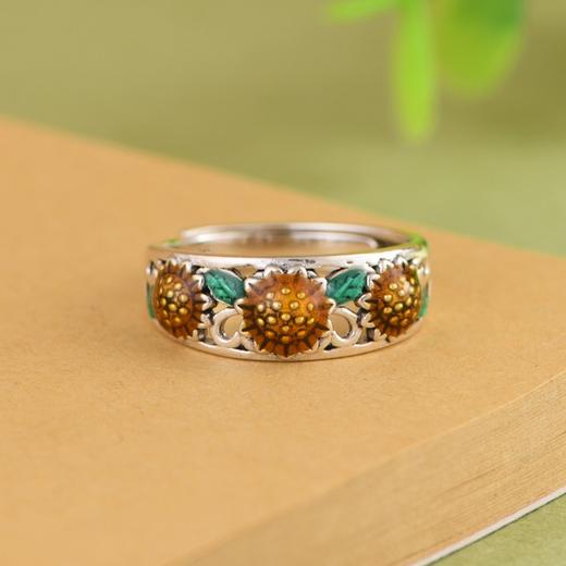 【欣欣向荣】S925银滴油向日葵花开口戒指【SCH-SY24258】 商品图0