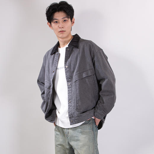 DRONKOO 2025 翻领灯芯绒撞领斜口袋巴恩风微阔中厚夹克 商品图3