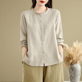 GYH 856简约休闲纯色文艺复古长袖宽松衬衣