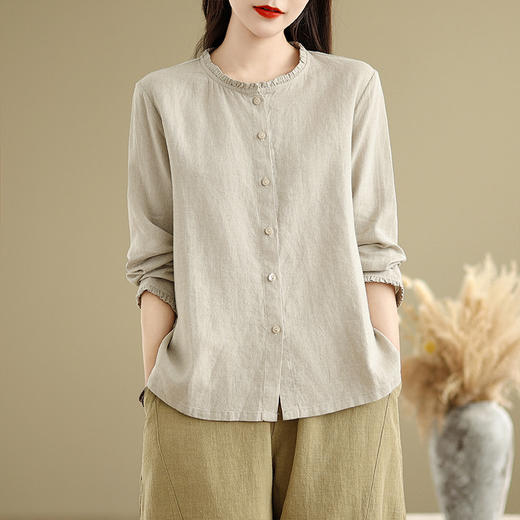 GYH 856简约休闲纯色文艺复古长袖宽松衬衣 商品图0