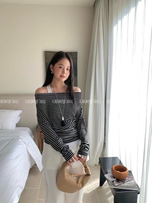 【门店同款】ENJOY秋季“光阴序语”条纹假两件上衣 164543925 商品图0