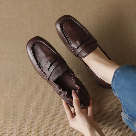 【预售5天】软皮方头单鞋女平跟鞋秋冬新款低帮乐福单鞋女小皮鞋XDDFG&D-3328F 商品图0