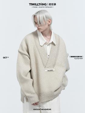 TIWILLTANG启世录“盎垣”原创重磅廓形浪漫低领毛衣V领针织毛衫