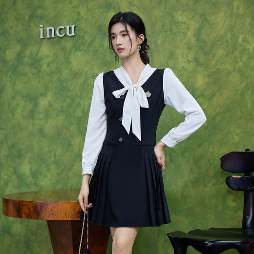 奢姿大码女装2025秋季时尚学院风拼接连衣裙胖妹妹气质减龄裙子9953870308 商品图1