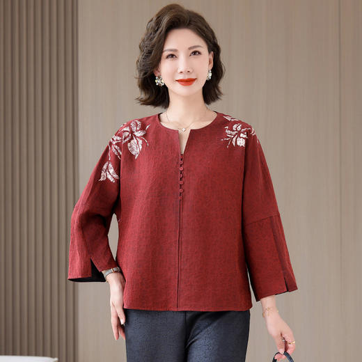 A34795品质大码遮肚减龄中年女新中式国风春秋新款显瘦上衣衬衫 商品图3