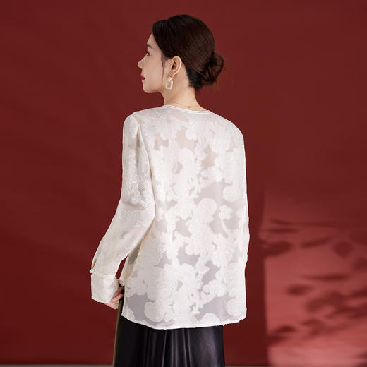 QS剪花工艺2025秋冬新中式真丝桑蚕丝上衣轻奢时尚减龄长袖款1289 商品图2