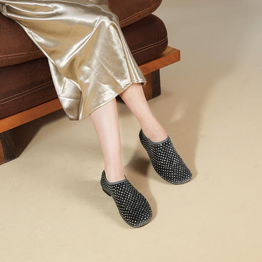 Westory2025年秋季方头低跟弹力绒面烫钻单鞋休闲深口单鞋W25CM76611 商品图5