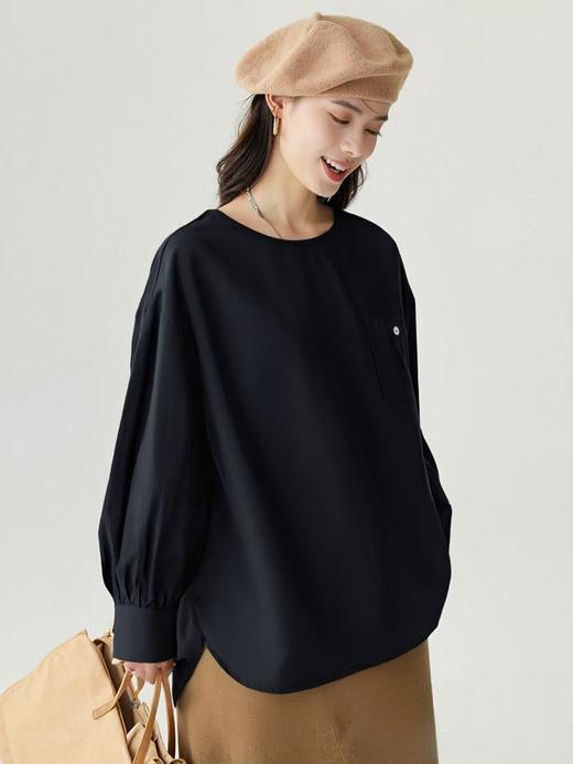 【秋上新】2676全棉宽松简约长袖小衫-喜出 商品图1