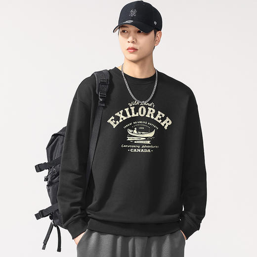 【100%棉】【DQ】大依优型大码男装纯棉重磅卫衣全棉360G重磅圆领卫衣男宽松潮牌印花上衣 商品图1