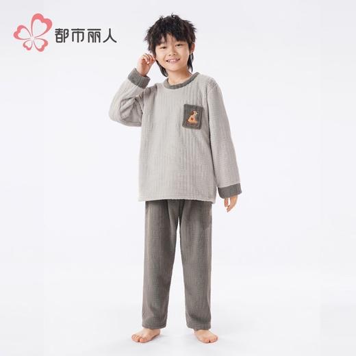 都市丽人睡衣男童法兰绒烂花睡衣儿童家居服长袖长裤套装JHH2F4 商品图1