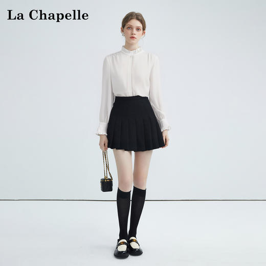 会员福利【高级感通勤衬衫】拉夏贝尔/La Chapelle法式木耳边长袖衬衫女温柔高级感气质通勤时尚设计感衬衣 商品图1