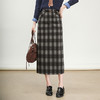 QYM 95837-Y格子直筒半身裙高腰开衩一步裙包臀裙 商品缩略图1