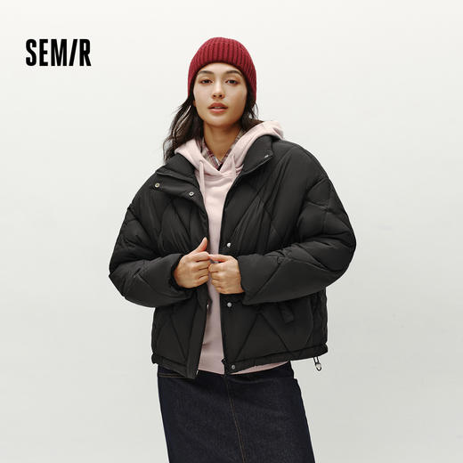 森马棉服女冬季菱形格宽松立领抽绳棉衣休闲百搭慵懒气质温柔外套
 商品图1