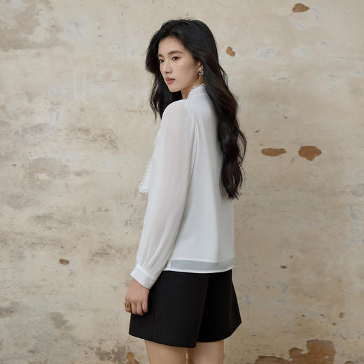 奢姿大码女装2025秋季时尚蝴蝶结飘带衬衫胖妹妹气质花边装饰上衣9953270266 商品图3