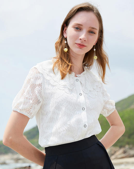 OLrain欧芮儿清新百搭白色上衣通勤休闲两不误 商品图4