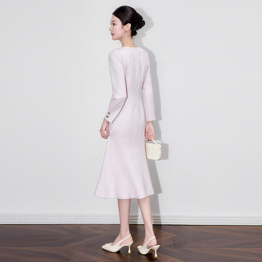 「高货wl」全新升级【铂金会员330/天猫439/差价109】(02919)洛诗琳新款优雅小香风连衣裙2025秋季法式收腰显瘦鱼尾裙 商品图2