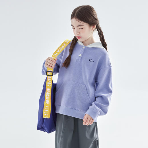 cicochild25冬季新款中大女童异质拼接连帽卫衣内里磨绒运动外套 商品图2