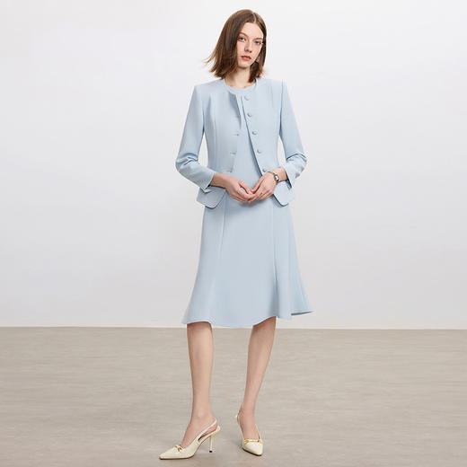 IWY/时尚蓝色西装外套连衣裙女气质优雅主持上镜职业套裙工作服C2345+Q1440 商品图1