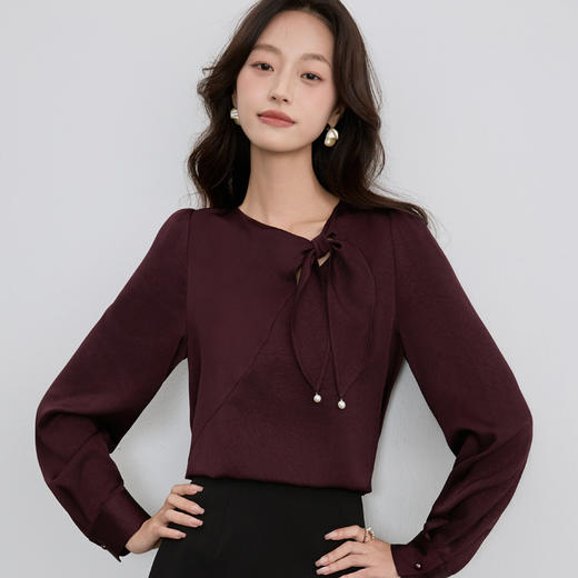 「自」全新升级【铂金会员165/天猫219/差价54】(44144)洛诗琳新款V领系带雪纺衫2025秋季气质百搭飘带雪纺衬衫女 商品图3