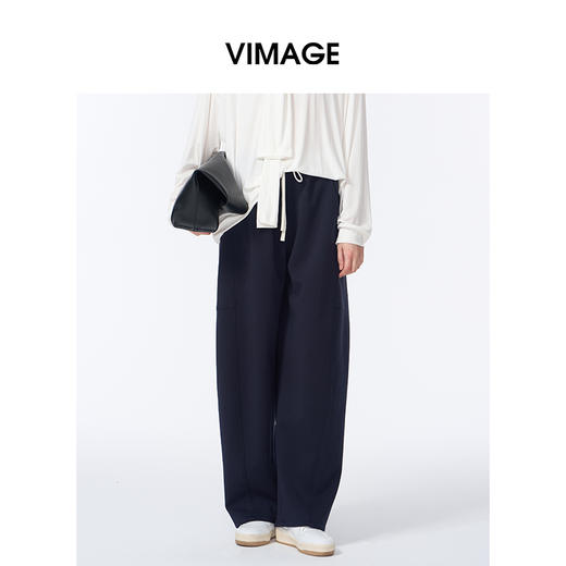 VIMAGE纬漫纪弯刀阔腿显瘦高腰慵懒舒适垂感休闲裤2025秋季新款V2405112 商品图5
