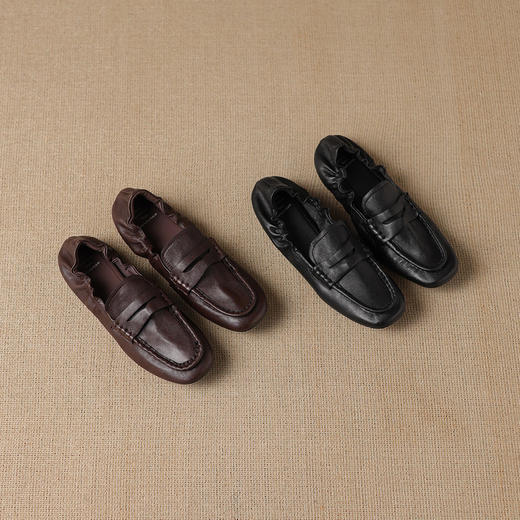 【预售5天】软皮方头单鞋女平跟鞋秋冬新款低帮乐福单鞋女小皮鞋XDDFG&D-3328F 商品图1