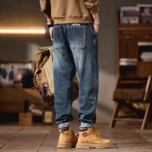 【DQ】大依优型大码男装潮流微锥复古牛仔裤男宽松弹力松紧腰小脚长裤 商品图3