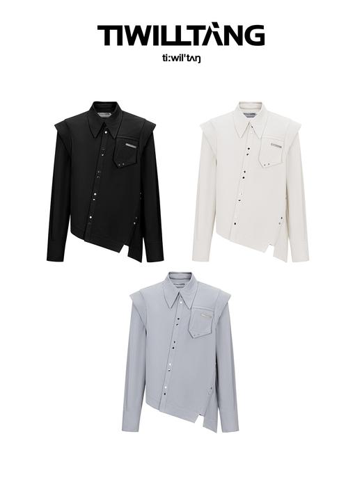 TIWILLTANG启世录“沐骦”小众设计双点金属扣衬衫长袖宽松韩版潮 商品图4