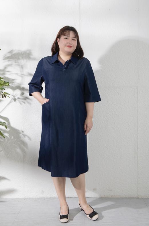 现货💙正码正拍【经典翻领  A版牛仔裙】小个子可裁剪款，适合通勤、休闲多场合的夏秋过渡连衣裙~深蓝牛仔衬衫连衣裙 | 通勤休闲两穿 | 遮肉七分袖 | 夏秋百搭 商品图3