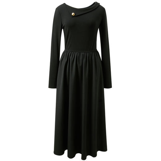 三彩2025冬季新款拼接小黑裙收腰连衣裙A字裙长裙优雅M 商品图4