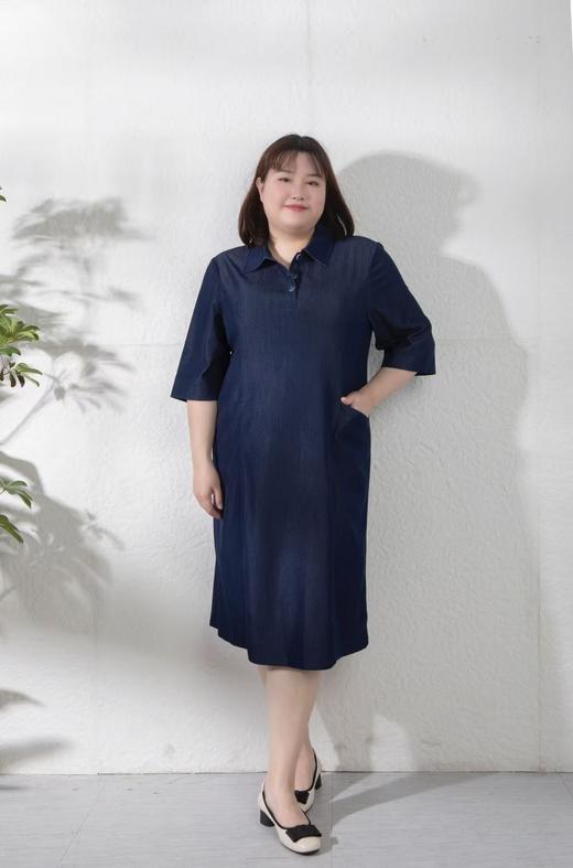 现货💙正码正拍【经典翻领  A版牛仔裙】小个子可裁剪款，适合通勤、休闲多场合的夏秋过渡连衣裙~深蓝牛仔衬衫连衣裙 | 通勤休闲两穿 | 遮肉七分袖 | 夏秋百搭 商品图5